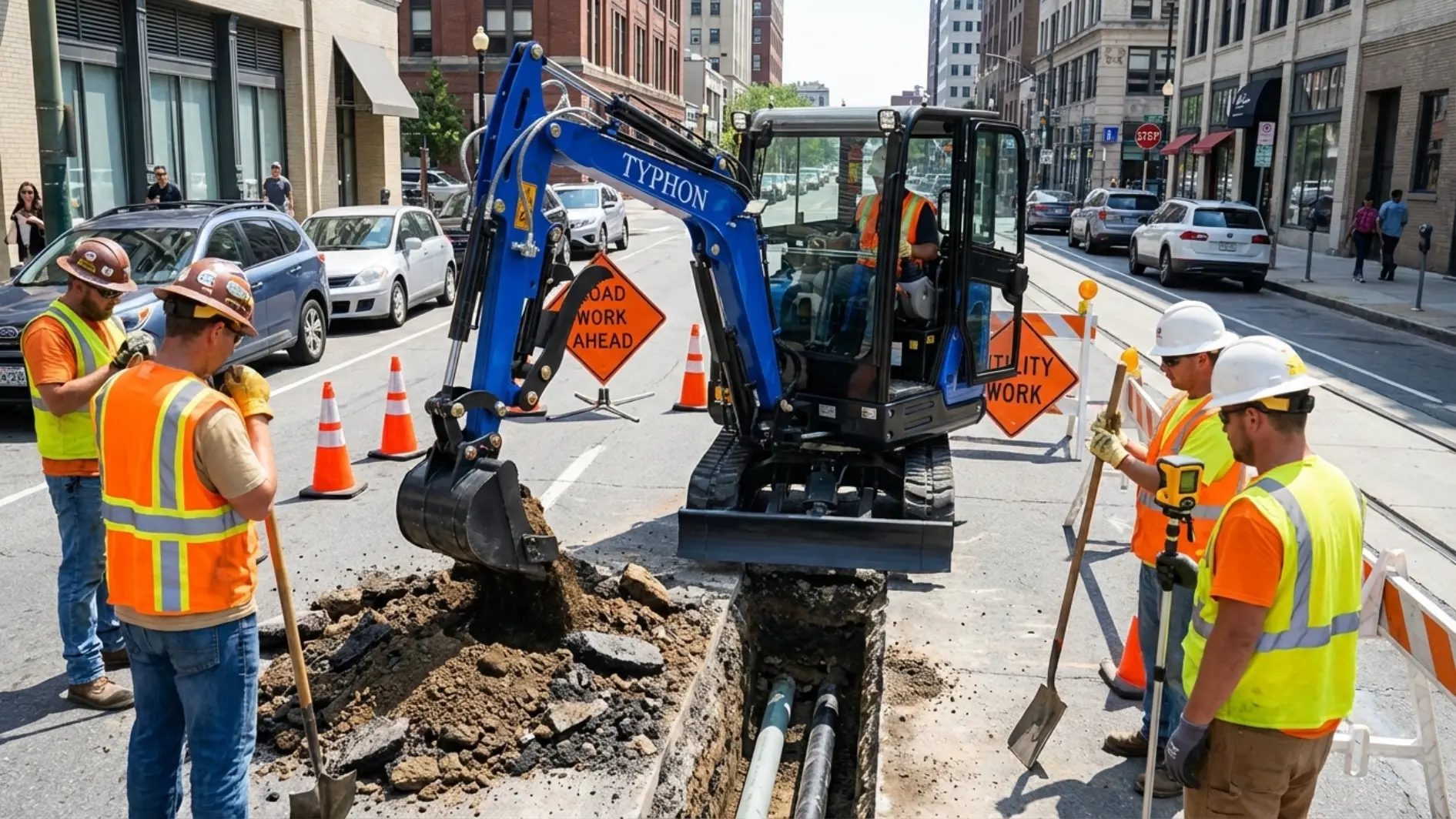 Mini Excavator in Road & Utility Works