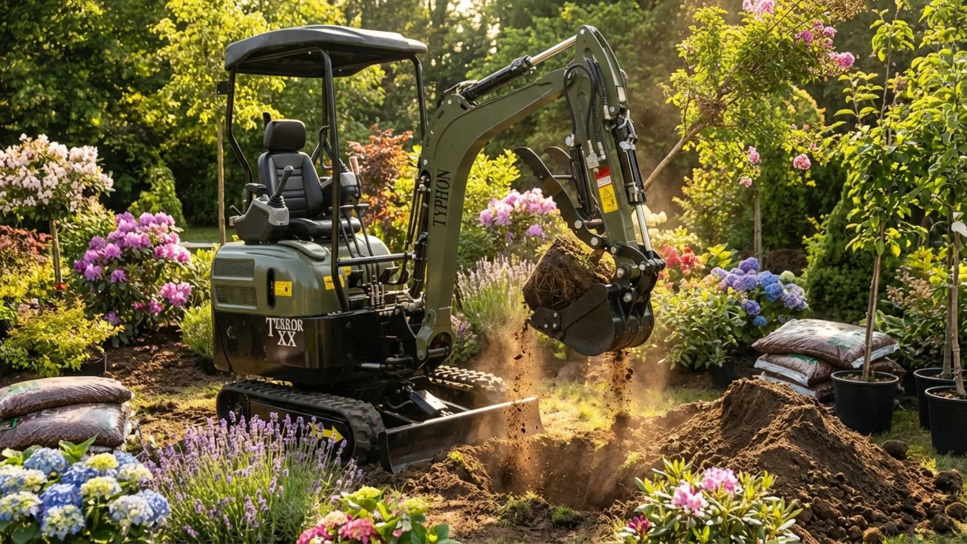 Mini Excavator in Landscaping