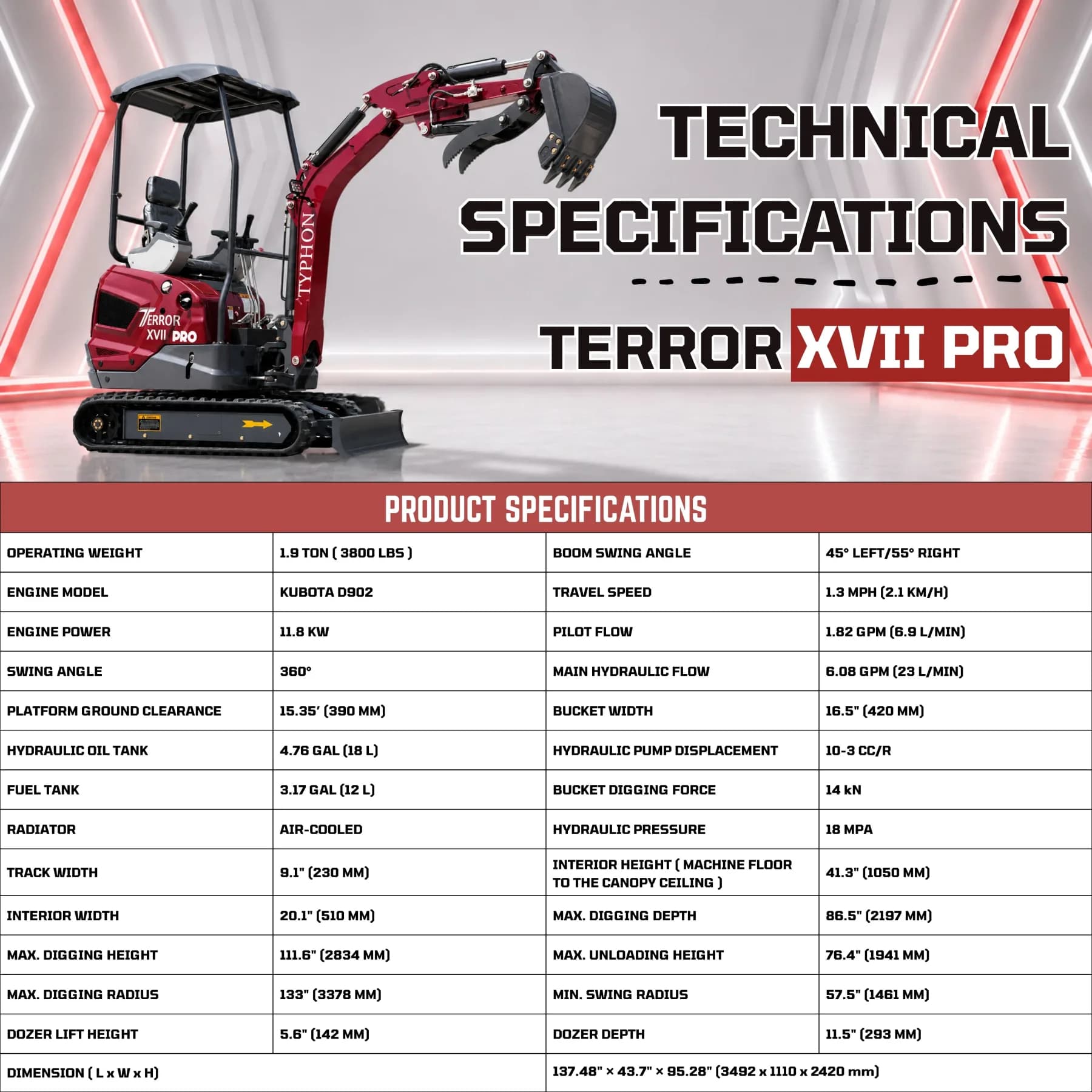 TYPHON TERROR XVII PRO Mini Excavator thumbnail 2