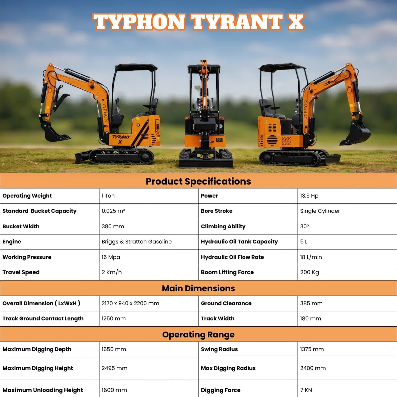Typhon Tyrant X 1 Ton Mini Excavator thumbnail 2
