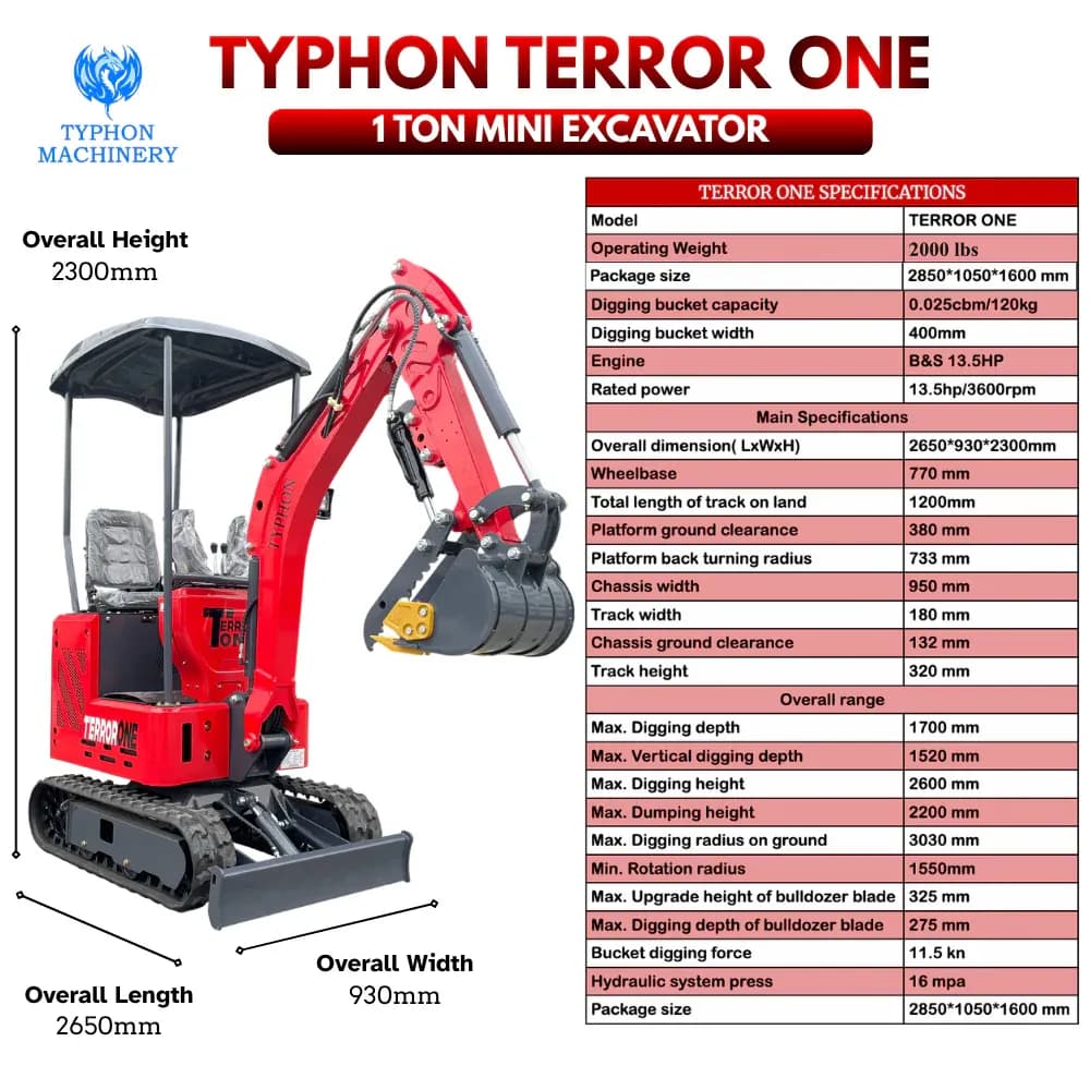TYPHON TERROR ONE STORM 1 Ton Mini Excavator thumbnail 2