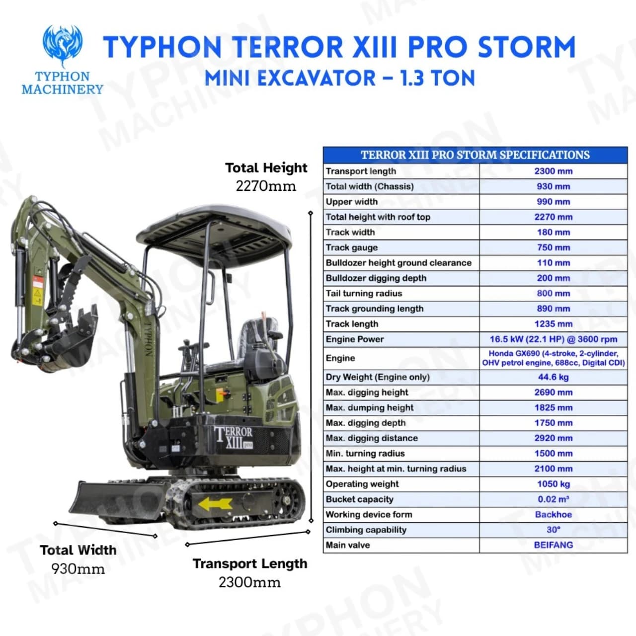 TYPHON TERROR XIII PRO Mini Excavator thumbnail 2