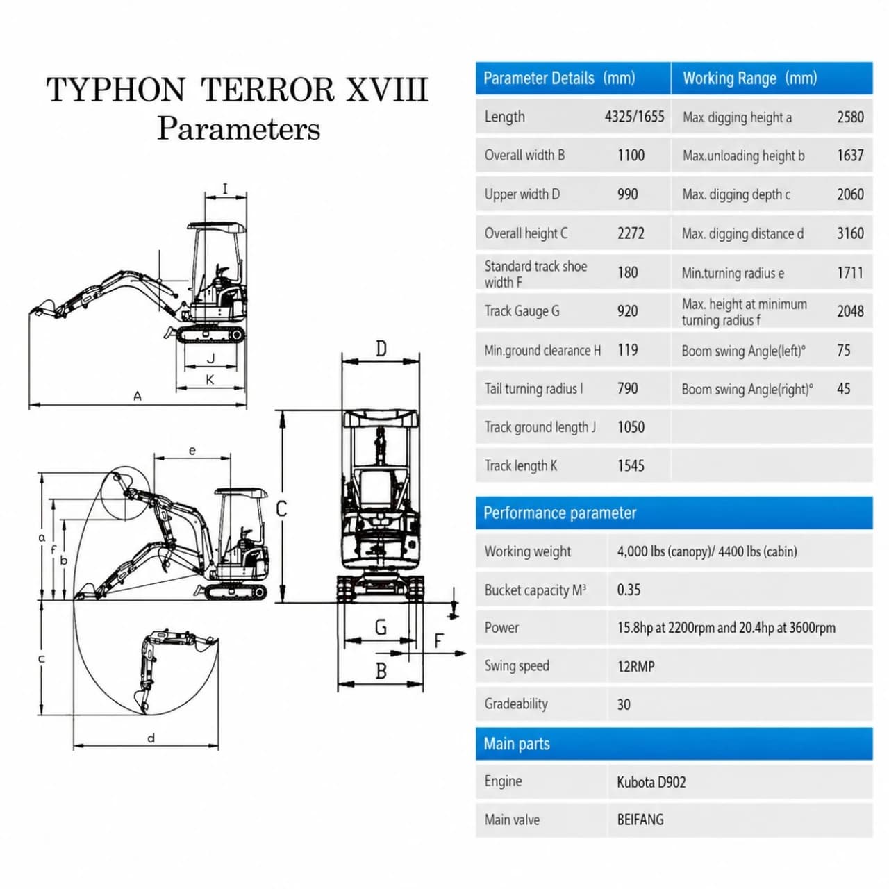 TYPHON TERROR XVIII Prestige 2 Ton Mini Excavator thumbnail 2