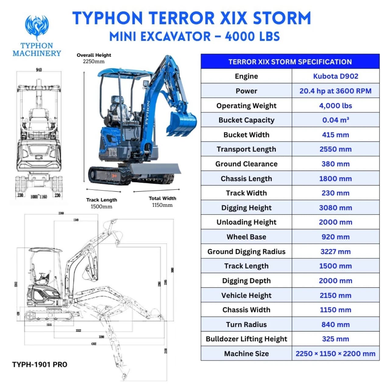 TYPHON TERROR XIX STORM Mini Excavator thumbnail 2