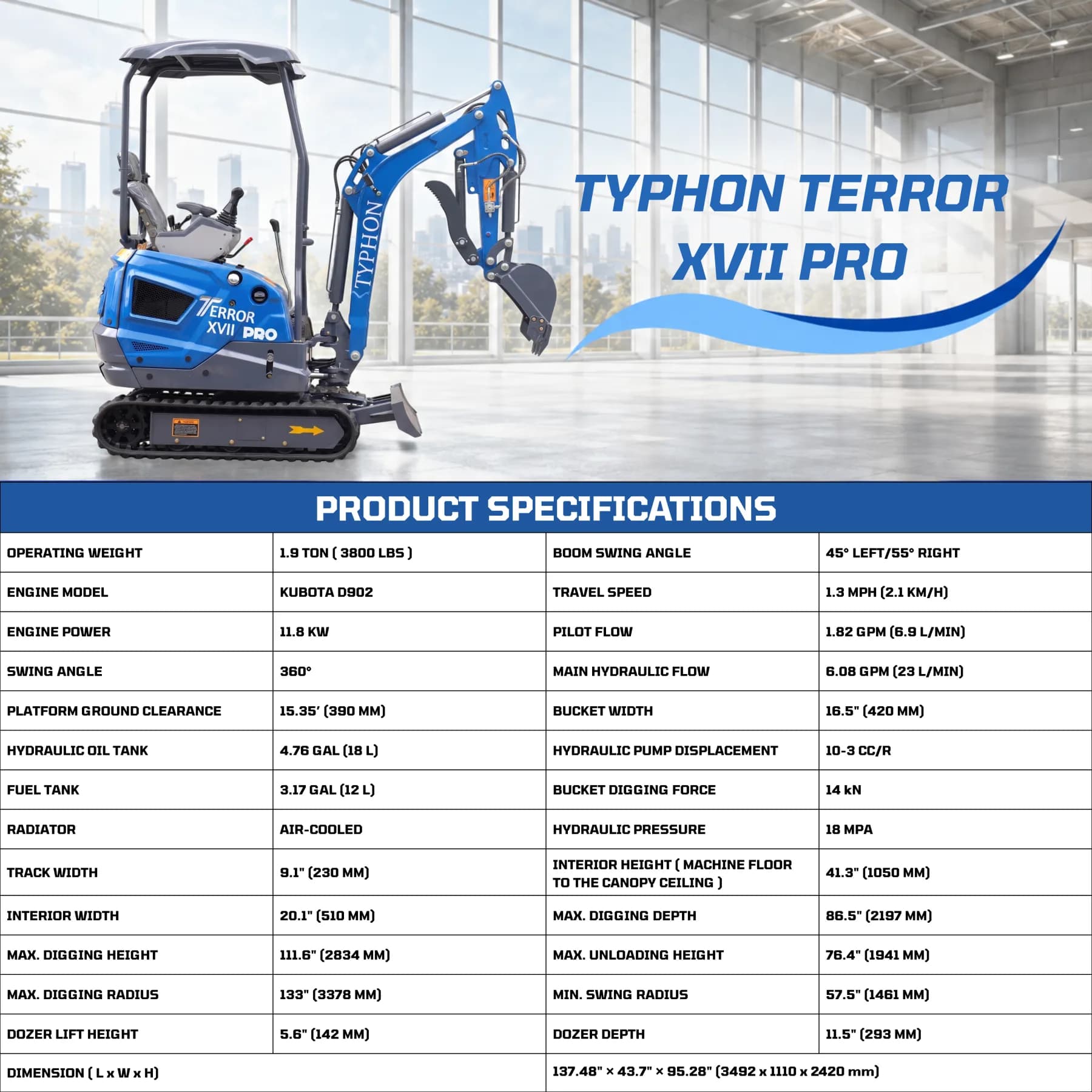 TYPHON TERROR XVII PRO Mini Excavator thumbnail 2