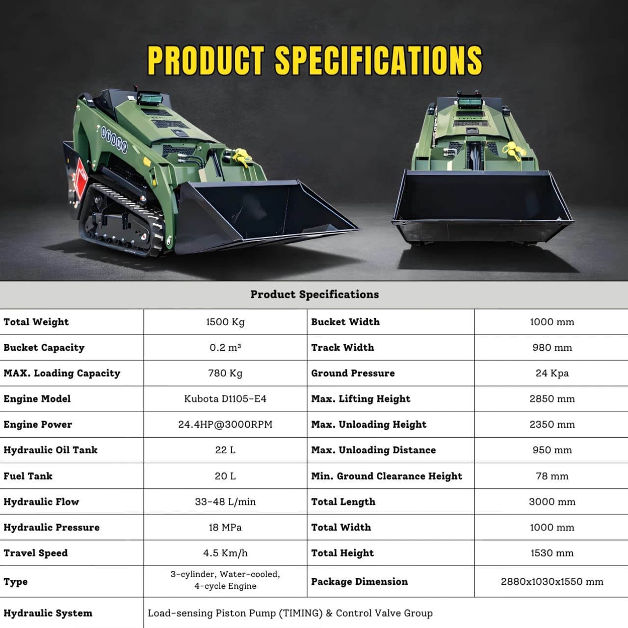 TYPHON Stomp V1000 24HP Kubota D1105 Water Cooled Diesel Skid Steer Loader thumbnail 2