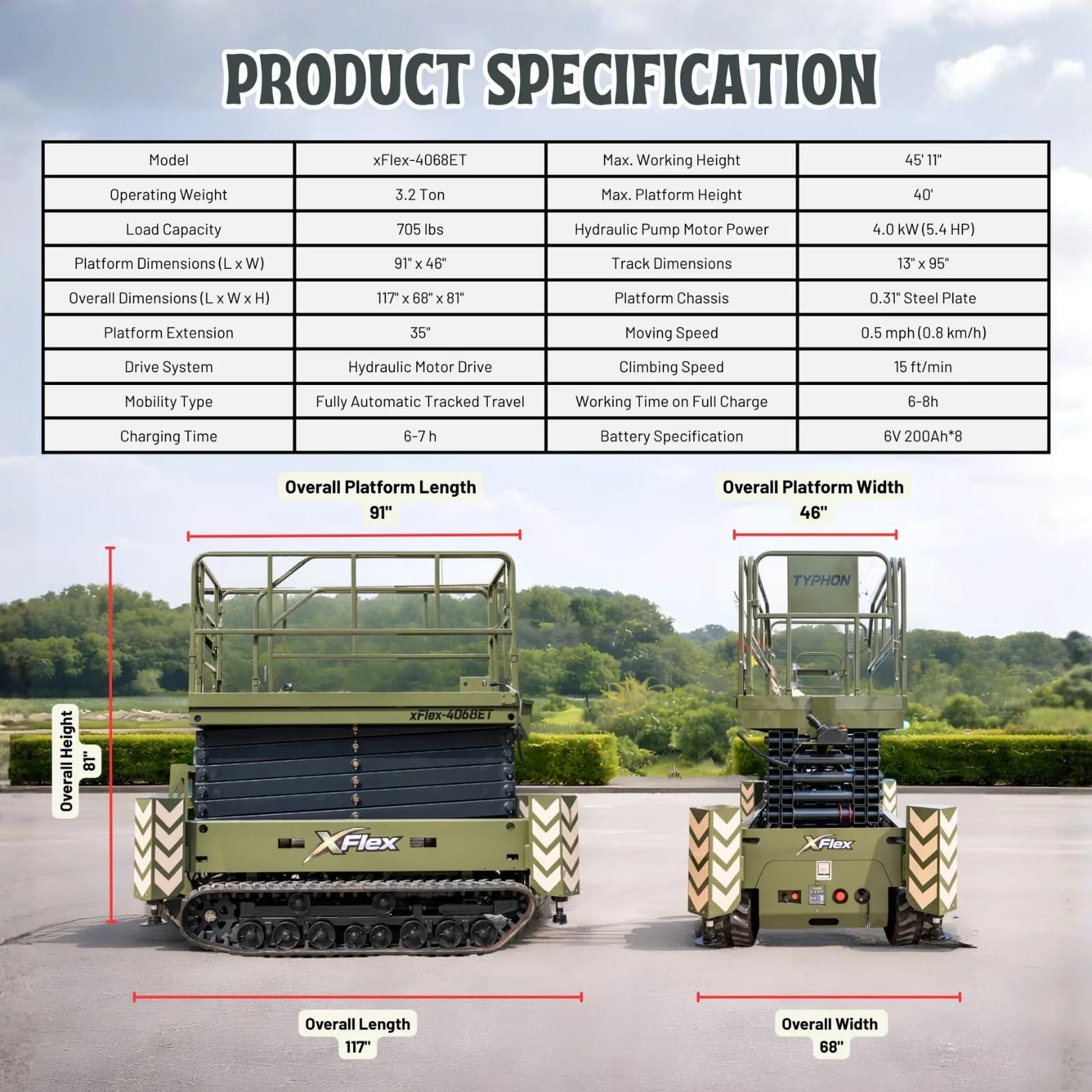 TYPHON xFlex-4068ET Electric Rubber Track Scissor Lift thumbnail 2