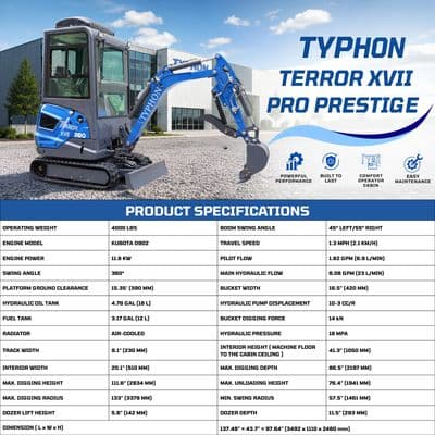 TYPHON TERROR XVII PRO Prestige Edition Enclosed Mini Excavator thumbnail 2