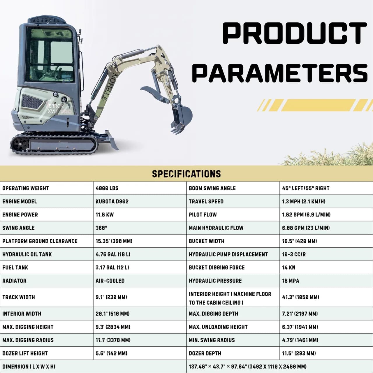 TYPHON TERROR XVII PRO Prestige Mini Excavator thumbnail 2