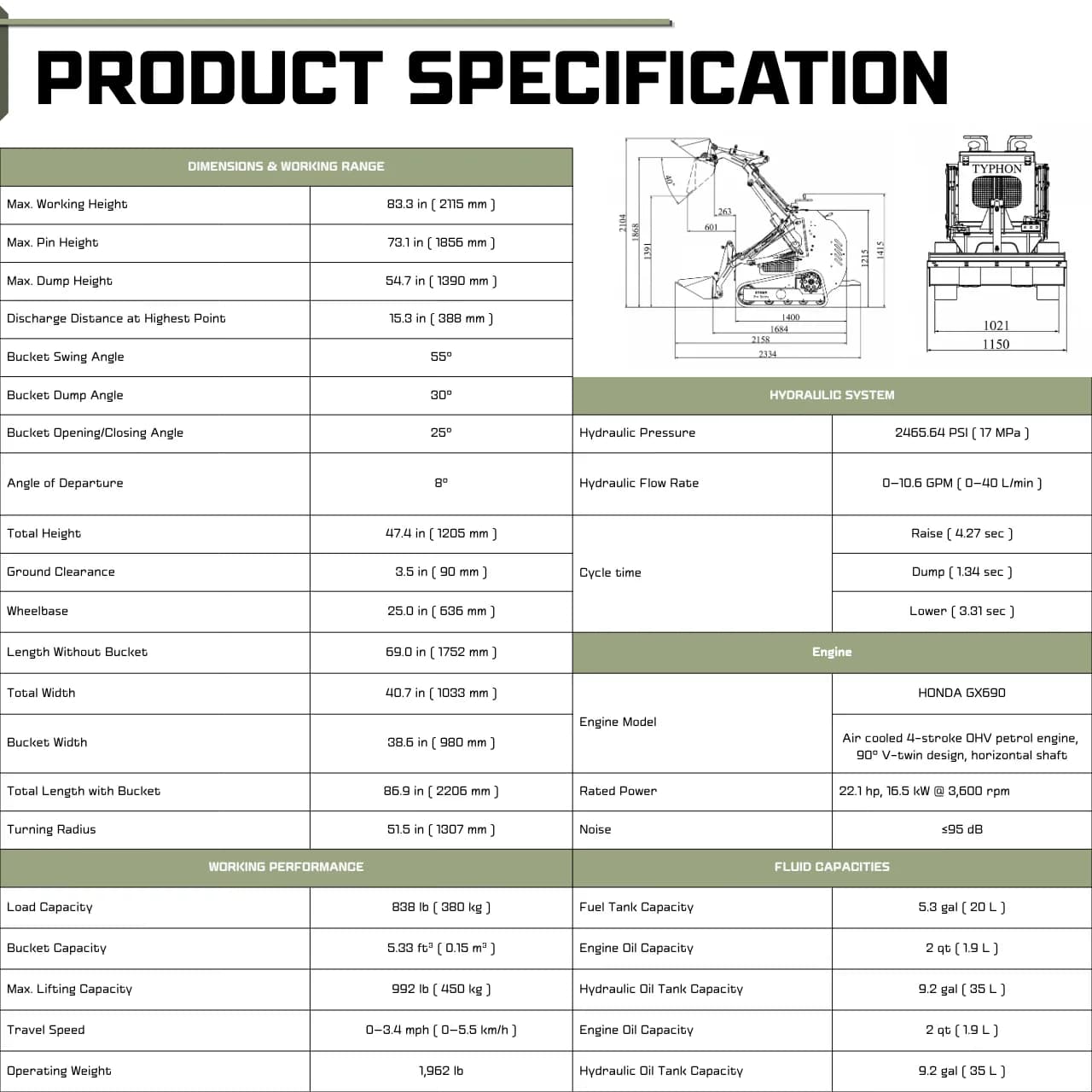 TYPHON STOMP 502 PRO Mini Tracked Skid Steer Loader thumbnail 2