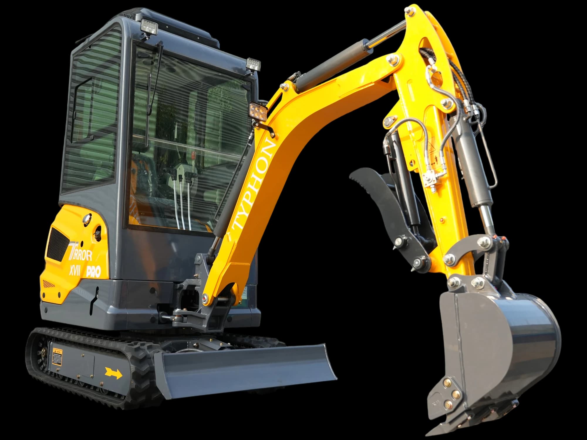 Yellow TYPHON TERROR XVII PRO enclosed cabin mini excavator